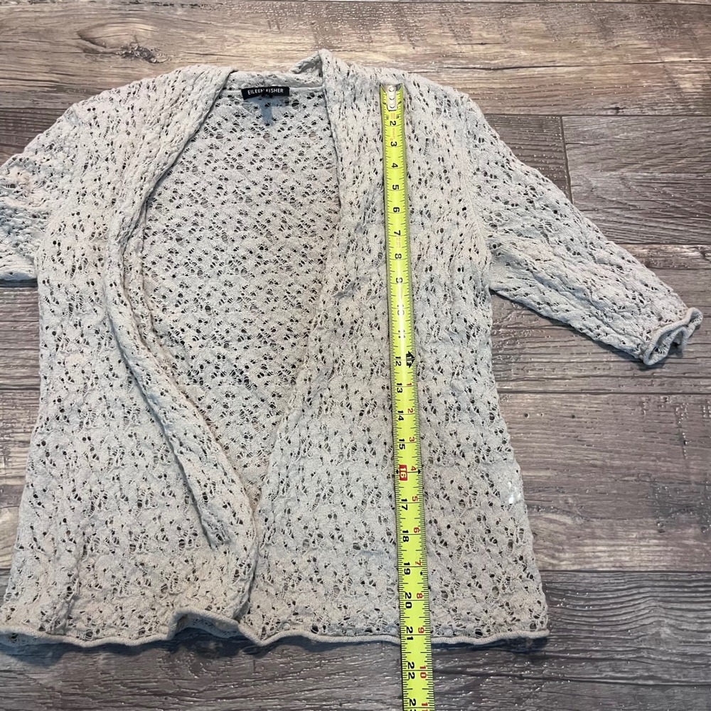 Eileen Fisher Wool Pointelle Knit Open Front Cardigan Beige Small Italian Yarn - Picture 5 of 5